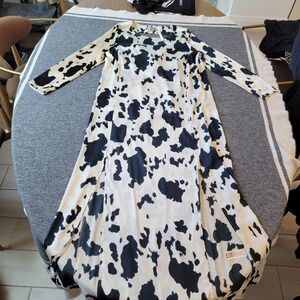 ASOS Cow Print Long Sleeve Maxi Dress Black White Cutout Back Size 12 F101427
